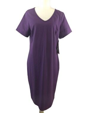 Women With Control Purple Knit T-Shirt Midi Dress Slimming Stretch - Sz Medium